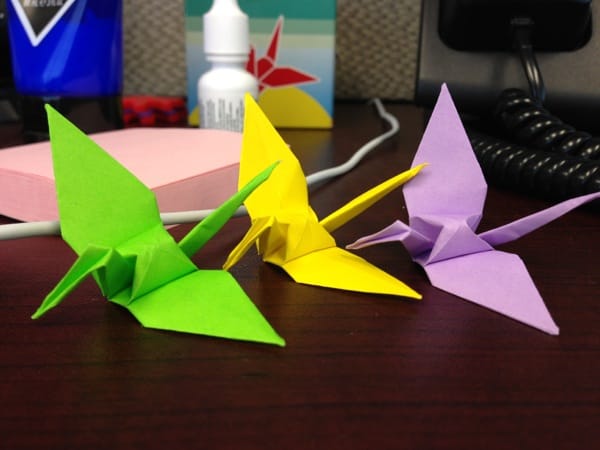 Three origami cranes